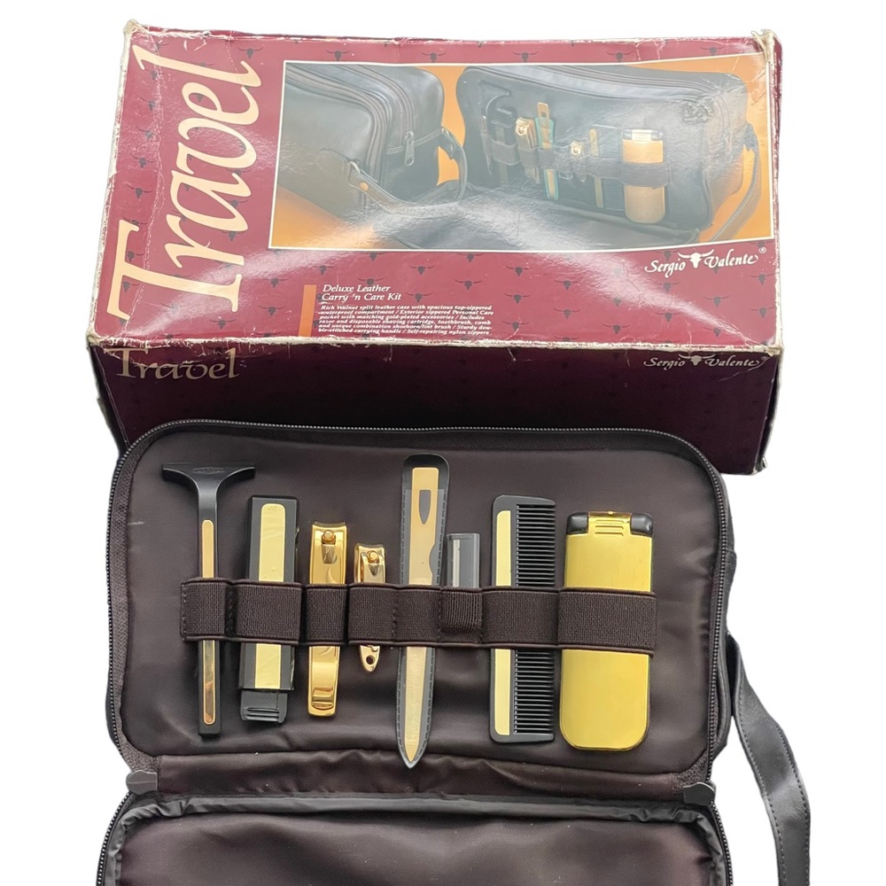 Vintage Sergio Valente Dopp Deluxe Leather Shaving Toiletry Travel Bag 10 in New